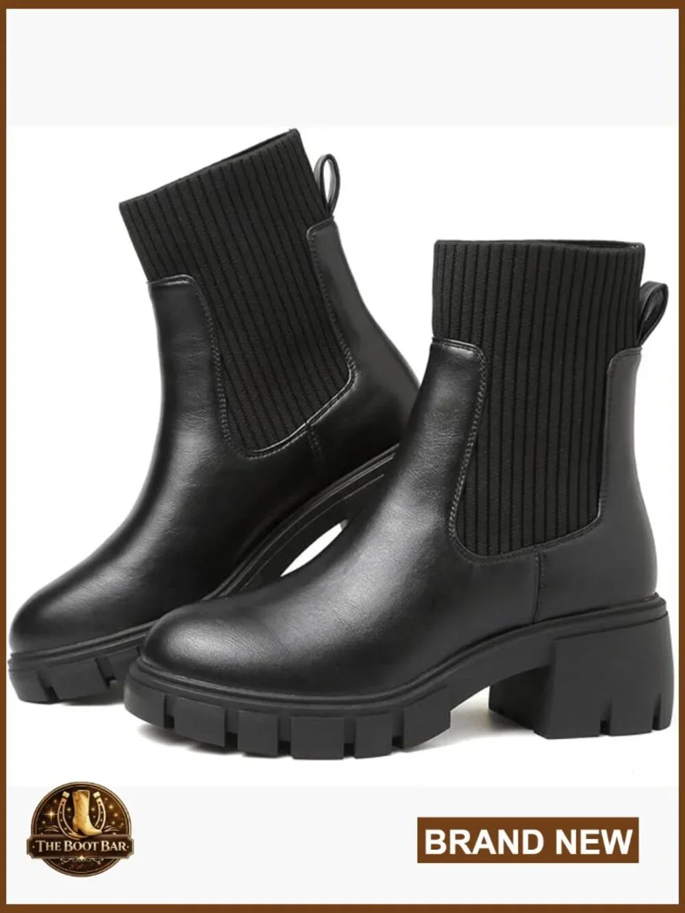 Women's Platform Chelsea Boots Chunky Heel Ankle Booties Leather Lug Sole